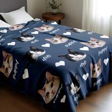1pc Customized Pet Photo & Name Flannel Blanket, Soft & Cute Healing Style, Soft & Skin-Friendly, Lightweight, All-Season Use, Personalized Soft & Warm Digital Print, Tear-Resistant, Machine Washable, Hypoallergenic, Multi-Purpose Blanket For Sofa, Bed, Travel, Camping, Living Room, Office - Multicolor - View 11