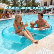 1pc S-Shaped Double Person Inflatable Pool Float, Breathable Mesh Backrest Foldable Couple Water Lounge Mattress, Anti-Tip Large Buoyancy Explosion-Proof Floating Bed, Waterproof PVC Floating Chair - Multicolor - View 1