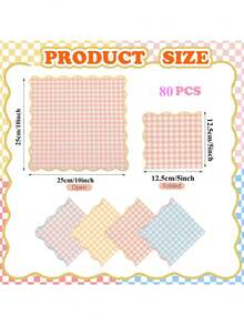 20/60/80/100pcs Disposable Pastel Gingham Napkins 4 Colors Pastel Scalloped Edge Tissue Thick 2-Ply Paper Disposable Gingham Napkins For Party Dinner Birthday Celebrations 5 X 5 Inches - View 3