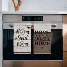 2件組「Sweet Home」標語蝴蝶印花超細纖維廚房毛巾，復古風 40*60cm 長方形抹布、桌布、手巾，廚房裝飾、居家浴室裝飾，鄰居喬遷禮物，廚房餐巾與抹布，家居裝飾 - 淺灰色 - 查看 5