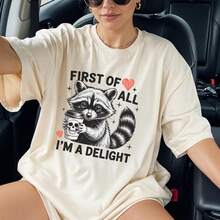 First Of All I'm A Delight Shirt, Comfort Raccoon Shirt, Funny Raccoon Shirt, Cute Sarcastic Shirt, Raccoon Lover Shirt, 100% Cotton Short Sleeve - 白色008 - 查看 1