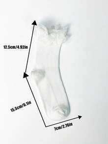 1 Pair Solid Color Fabric Ruffle Trim Soft & Sweet Elegant Women Mid-Calf Socks, Suitable For Vacation And Outdoor Activities, Spring/Summer - White - View 6