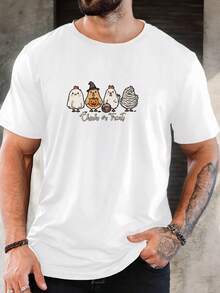 Men's Chick Or Treat Pattern Summer Casual Crew Neck Short Sleeve T-Shirt - 白色 - 查看 1