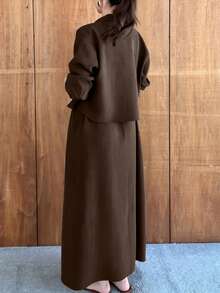 Women's Elegant Vintage Elegant 2-Piece Dress Set, Solid Color Summer - Brown - View 3