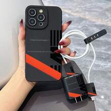 6件組彩色銀黑卡通摩托車圖案手機殼 + 充電頭保護套 + 線材保護套 + 收納繩 + 數據線保護纏繩 TPU 防摔保護殼，適用於 Apple 6 7 8 XXs XR XS Max 11 12 13 14 15 16 Pro Max，適合作為情侶、女性、女兒、男朋友、女朋友、青少年女孩的生日與聖誕禮物 - 彩色 - 查看 4