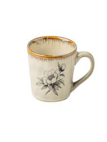 Vintage Farmhouse Floral Butterfly Ceramic Mug, 4 Styles Retro Botanical Print Handmade Wavy Edge Porcelain Coffee Cup, Brown Drip Glaze Rim Heat-Insulated Cup, Suitable For Home Kitchen Office, Women Birthday Holiday Gift - Multicolor - View 15