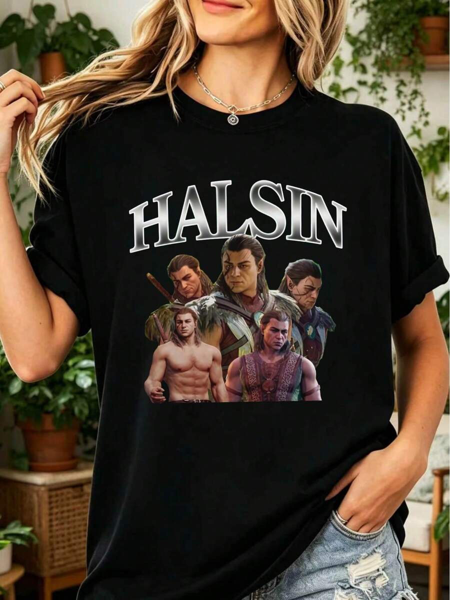 Baldur's Gatee 3 Halsin T-Shirt 100% Cotton Retro Poster Druid Video Game Pop - 黑色 - 查看 1