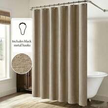 1 pezzo Tenda da doccia impermeabile e ispessita, Tenda da doccia beige con ganci - Tessuto spesso e ad asciugatura rapida per la privacy e la decorazione del bagno - Cachi - Visualizzare 2