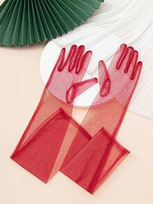 1 Pair Women's Red Mesh Long Evening Dress Party Gloves - Red - View 4