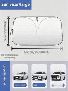 Car Sunshade, Large Size Car Front Windshield Sunshade, Foldable Front Window Sunshade With Storage Bag, UV Protection Heat Insulation Cooling Cover, Sedan, SUV, MPV, Van, Truck Interior Dashboard Protector, Summer Car Accessories, Car Travel Essentials - Multiple Styles - View 6