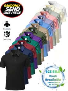 Plus Size -Random Sent 1PC | 13 Colors - Men's Summer Solid Plain Polo Shirt | Summer Short Sleeve Collared T-Shirt Top, Suitable For Business, Travel - Mixed Colors/Random 1PC - View 10