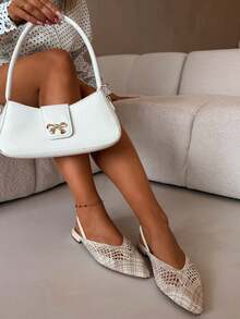 Sandali da donna con tacco piatto intrecciati, eleganti e comodi, con punta affusolata Lelrene beige - Beige - Visualizzare 6