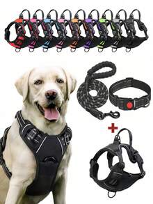 High Reflective Dog Harness Collar Leash Set, Adjustable Thickened Oxford Fabric Vest With Front And Rear Control Handles, Anti-Pull Anti-Choke Design, Durable And Comfortable Pet Gear, Suitable For Outdoor, Small Medium Large Dogs, Multiple Sizes Available - Multicolor - View 1