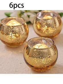 1pc Gold Round Glass Candle Holder, Suitable For Wedding Table Decor, Birthday Party Celebration, Home Room Decoration - Multicolor - View 13