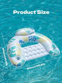 Tropical Leaf Print Inflatable Pool Lounge Chair With Dual Cup Holders And Inflatable Headrest, Thickened PVC Floating Lounge Chair For Beach, Lake, Pool, River, Backyard Summer Outdoor Water Relaxation - Multicolor - View 8