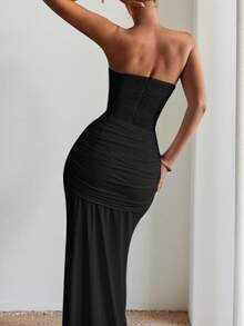 Autumn Party Luxury Strapless Evening Gown, Elegant Sexy Twisted Design Beach Dress, Suitable For Wedding, Dinner, Vacation, Commute - Black - View 2
