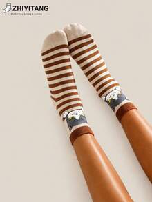 ZHIYITANG 1 Paar/5 Paar zufällige Damen-Socken in Mittellänge, gestreiftes niedliches Cartoon-Katzenmuster, süße modische kreative personalisierte lustige Socken, Frühling/Herbst dünn atmungsaktiv bequem weich feuchtigkeitsableitend schweißabsorbierend, Sport-Casual-Streetstyle Damen-Langsocken geeignet für den täglichen Gebrauch - Verschiedenfarbig - Übersicht 5