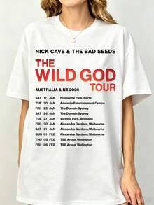 Nicks Caves THE WILD GOD TOUR 2026 T-Shirt in cotone Post Punk Band Date Programma Bianco T-Shirt Unisex - Bianco - Visualizzare 1