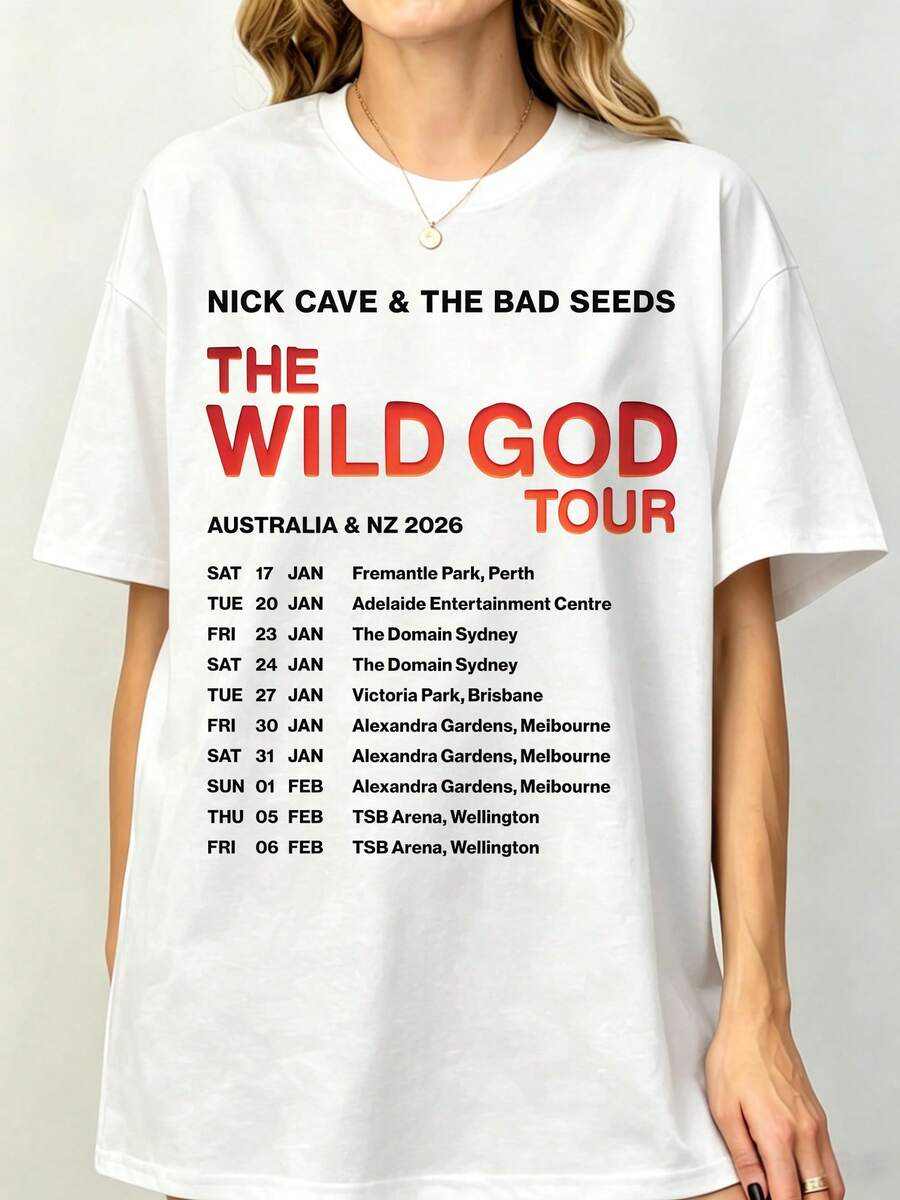 Nicks Caves THE WILD GOD TOUR 2026 T-Shirt in cotone Post Punk Band Date Programma Bianco T-Shirt Unisex - Bianco - Visualizzare 1