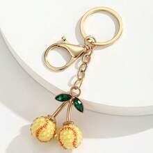 1Pc Daily Resin Sports Ball Cherry Keychain Soccer Basketball Baseball Tennis Rugby Bag Charm Pendant - Multicolor - View 5