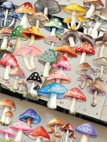 50pcs Mushroom Stickers For Phone Case, Refrigerator, Planner, Diary, Guitar, Scrapbook, Planner, Luggage, Helmet, Skateboard, Laptop School Supplies - Mushroom - View 1