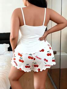 Women's Plus Size Pajama Set, Camisole Top And Shorts, Loose And Comfortable, Summer Sleepwear Set - White - View 2