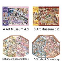 「Vintage Art Museum」3D模型貼紙，迷你貓咪主題房間場景，預裁切PET貼紙，適合製作療癒DIY拼貼與3D模型，創意紓壓裝飾材料，學校用品 - 多款式1 - 查看 11
