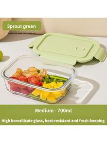 2pcs Rectangle High Borosilicate Glass Food Storage Container, Microwave Freezer Oven Dishwasher , Stackable Portable Meal Prep Lunch Box For Kitchen Refrigerator, Office Work Lunch, Outdoor Picnic & Camping, Family Daily Food Preservation - Green - View 15