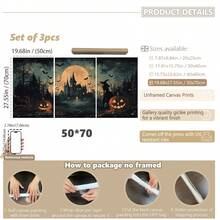 3er Set Leinwandkunst, gerahmte Wanddekoration, Galerie Set, Vintage Halloween Hexe, Kürbis & Fledermaus Ölgemälde, dunkler gotischer Horror Herbst Dark Academia Stil Leinwandkunst, Retro verwitterte seltsame Ästhetik rahmenloses Poster Set, Bestseller dekoratives Gemälde Set, geeignet für moderne Wohndekoration, Raumdekoration, Wohnheimdekoration, Schlafzimmerdekoration, Badezimmerdekoration - Retro-Kunst - Übersicht 15