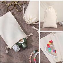 5pcs Drawstring Canvas Storage Gift Bags, Suitable For Earrings, Jewelry, Necklaces, Treasure Storage, Holiday Gift Storage, Party Gift Bags, Wedding Candy Packaging - Beige - View 4
