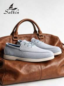 Salkin 男士時尚設計師樂福鞋 繫帶手工縫製 柔軟仿麂皮/純素皮革 內墊軟後跟領 商務正裝鞋 男士莫卡辛鞋 日常辦公 婚禮派對 情侶約會 浪漫晚餐 節日禮物 學生休閒鞋 百搭建議選擇大一號 - 霧霾藍 - 查看 11
