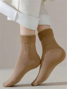 3/5 pares de calcetines de nieve gruesos y cálidos para mujer, unicolor versátil, adecuados para uso en invierno, color aleatorio - Multicolor - Ver 8