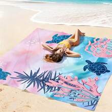 1pc 4-7ft Adult Pink-Blue Gradient Blanket, Polyester Quick-Dry Sand-Proof Picnic Mat With Stakes - Compact, Suitable For Travel, Camping, Hiking, Beach Leisure | Colorful Beach Mat | Durable Outdoor Mat, Beach Accessory - Multicolor - View 9