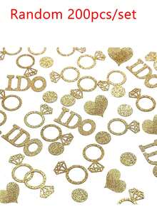 100/200件/組 金色亮粉婚禮紙屑，印有「I Do」文字、鑽戒圖案與心形圓片，適用於婚禮派對、求婚、新娘婚前派對、週年慶祝、桌面裝飾與拍照道具 - 金色 - 查看 8