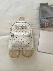 Dedoo Nouveau sac à dos décontracté à pois pour femmes, sac à dos de voyage polyvalent pour les trajets, style universitaire, sac d'école - Blanc - Voir 2