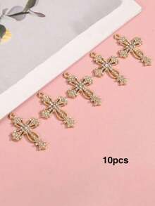 10/20/100pcs Cross Pendant Fashion Personalized Rhinestone Inlaid Accessories Small Charms Alloy Parts DIY Jewelry Necklace Earrings Accessories - Gold - View 7