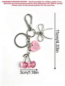 1pc Sparkling Acrylic Cherry Keychain, Fruit Creative Design, Bow Heart Decor Accessory For Bag, Suitable As Birthday Or Valentine's Day Gift For Friends, Girlfriend - Multicolor - View 6