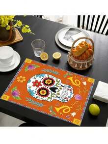 4 Stücke/1 Stück Mexikanische Tag der Toten bunte Totenkopf Tischsets, mehrere Stile bunte Totenkopf Muster zur Auswahl, waschbar, Tischschutz, hitzebeständige Tischsets, Halloween, Tag der Toten, Karnevalsfestival Party Heimdekoration, Tischdekoration, Küchenzubehör, Partydekoration, Heim- und Restaurantzubehör - Mehrfarbig - Übersicht 7