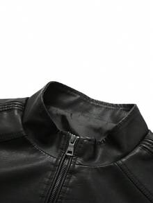 Men's PU Leather Slim Fit Zipper Casual Motorcycle Jacket - Black - View 6
