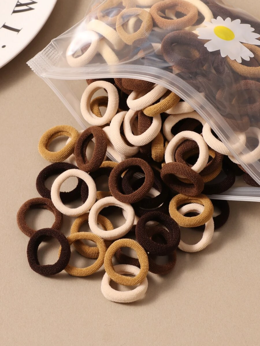 100入/包 女孩用小號彈性髮圈,彩色橡皮筋,純色馬尾髮飾,可愛休閒日常穿搭,彈性纖維四季通用髮圈 - 彩色 - 查看 1