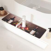 1pc Romantic Wine Pattern Rubber Faucet Splash Guard, Bathroom Faucet Anti-Splash Mat, Mud Guard, Moisture-Proof Non-Slip Faucet Pad, Kitchen Countertop Accessory. Protect Your Kitchen Countertop. - Multicolor - View 9