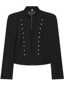 Women's Military Style Blazer, Woven Trim Puff Sleeve Vintage Button Front Jacket, Suitable For Spring And Autumn - Black - View 3