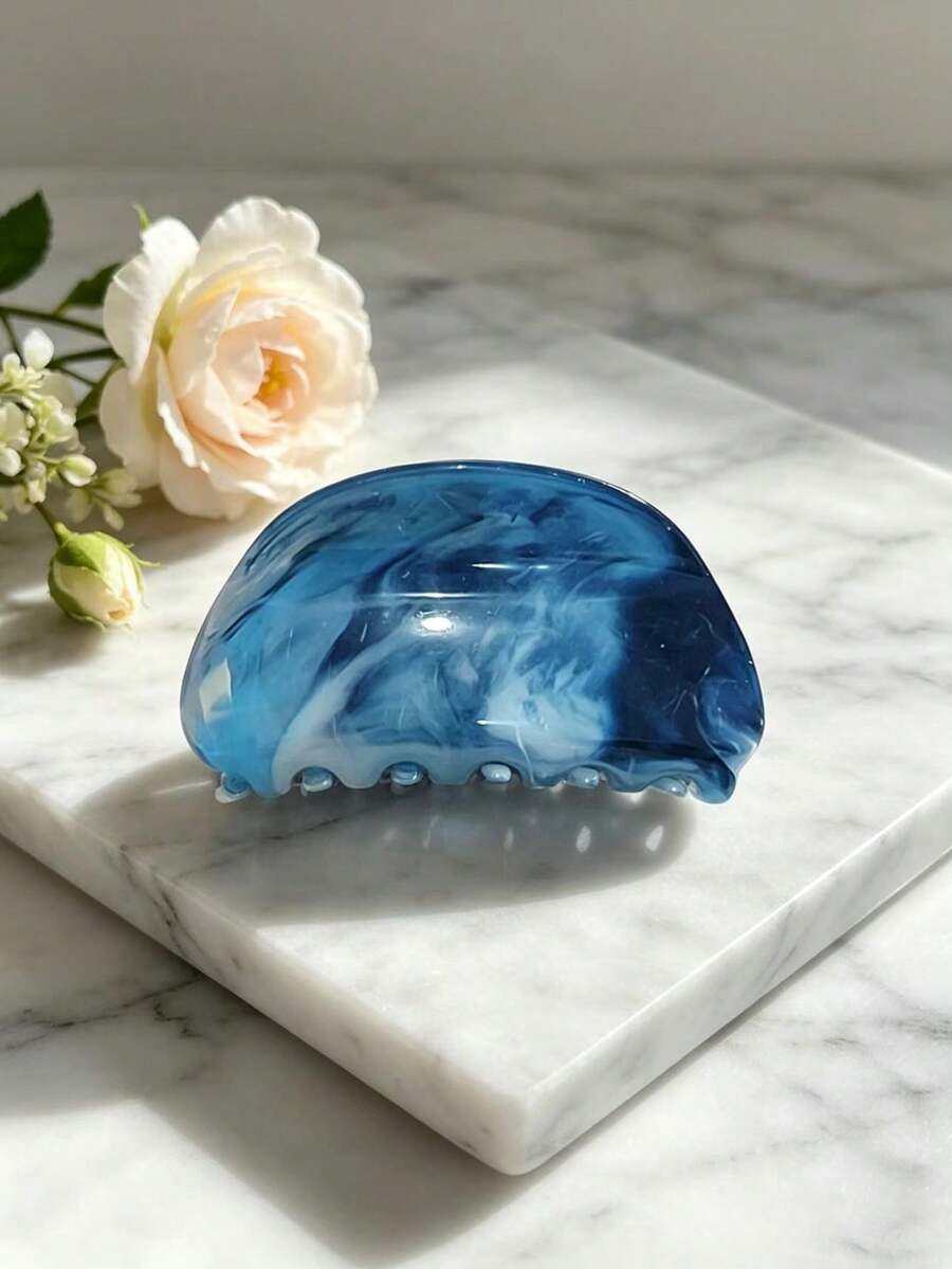 1 pieza Pinza de pelo con patrón de mármol y media luna, accesorio de cabello geométrico para la parte trasera de la cabeza - Verde - Ver 1