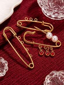 1/5pcs 18K Gold Plated Stainless Steel Fashion Safety Pin Decorative Brooch, Waterproof And Fade-Resistant, DIY Jewelry Making Supplier - Pin - View 3