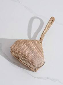 Mini Evening Bag With Rhinestone Decor, Asymmetrical Shape, Small Handbag For Party And Gathering, Lipstick Bag - Champagne - View 7