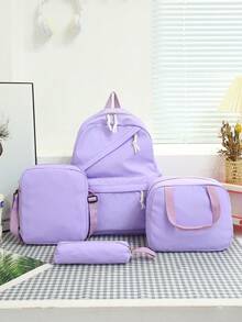 1 Set Back To School Fashion Casual Solid Color Backpack Set, Backpack + Tote Bag + Crossbody Bag + Pencil Case, Large Capacity With Laptop Compartment, Solid Color Student Backpack, Adjustable Shoulder Strap + Multi-Pocket Lightweight Portable School Bag, Zipper Bag Set, Suitable For Graduates/Students/Teenage Girls, Perfect For Outdoor Travel/Middle School/High School/College Use - 2186 - View 18