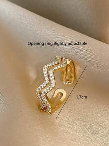 1 buah Cincin Minimalis Dua Lapis dengan Hiasan Zirkonia Mikro, Cincin Jari Telunjuk Wanita dengan Desain Unik Bentuk Gelombang, Aksesori Tangan Sederhana, Elegan, dan Serbaguna - Emas - View 6