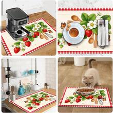 1pc Dish Drying Mat, Coffee Machine Mat, Pastoral Strawberry Floral Pattern With Wood Grain Background, Red And White Plaid Border, Butterfly Decoration, Multi-Purpose Drainage Mat, Home Gift, Tabletop Decor - XYLSD-619 - View 11