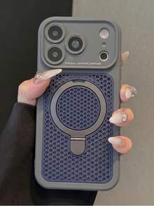 1pc Color Match Cooling Breathable Heat Dissipation Invisible Ring Holder Magnetic Phone Case Compatible With IPhone 17 Pro Max 16 15 14 13 12 Pro Max Plus Wireless Charge Soft Silicone Cover - Blue-gray - View 3