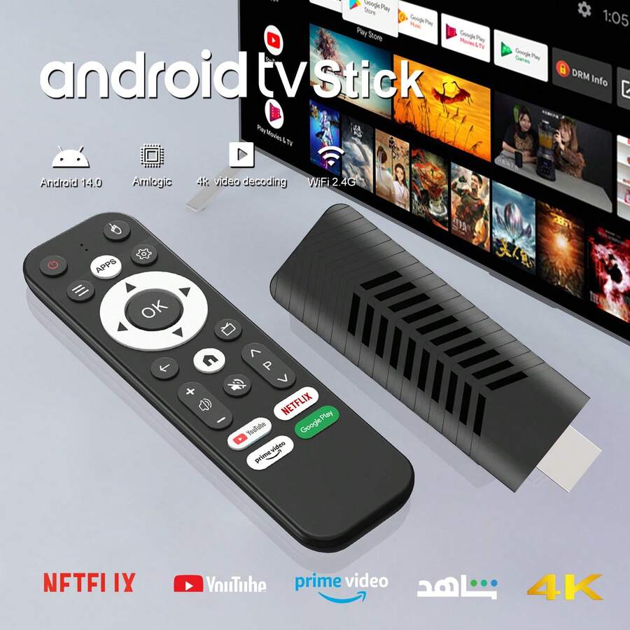 Stick de TV I96 D10, reproductor multimedia portátil con 4K HDR, procesador Quad-Core de 64 bits con Android TV, WiFi de 2.4G, adecuado para Android TV Stick, dispositivo de transmisión 4K HD para TV y proyector - Negro - Ver 1